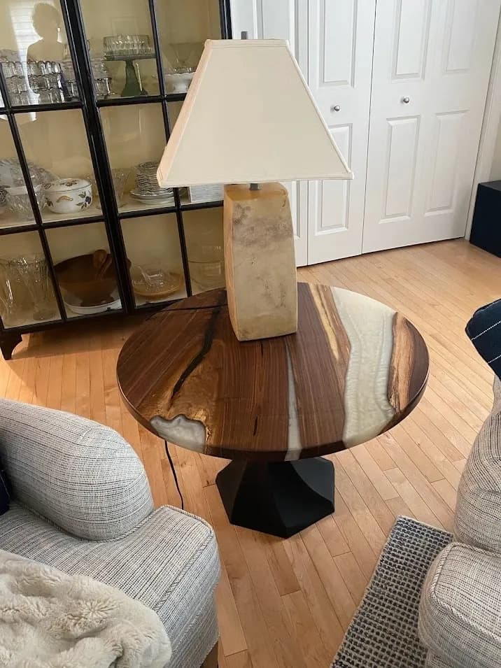 Live edge coffee table with wood base