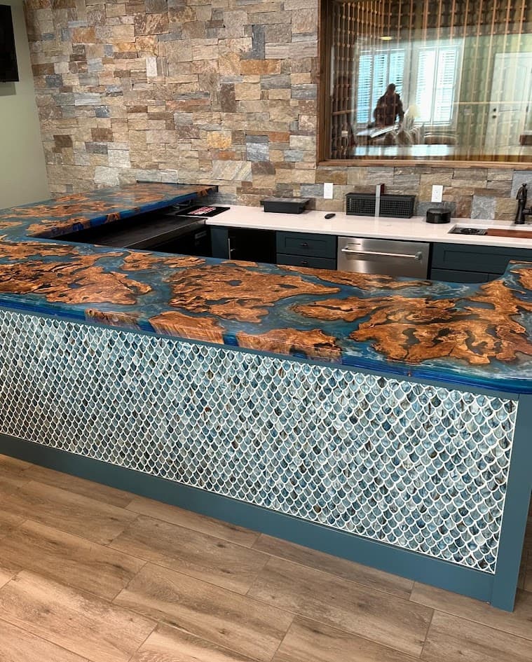 Olivewood ocean bar and countertop