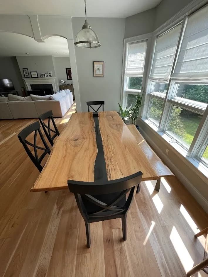 Dining table with river epoxy inlay