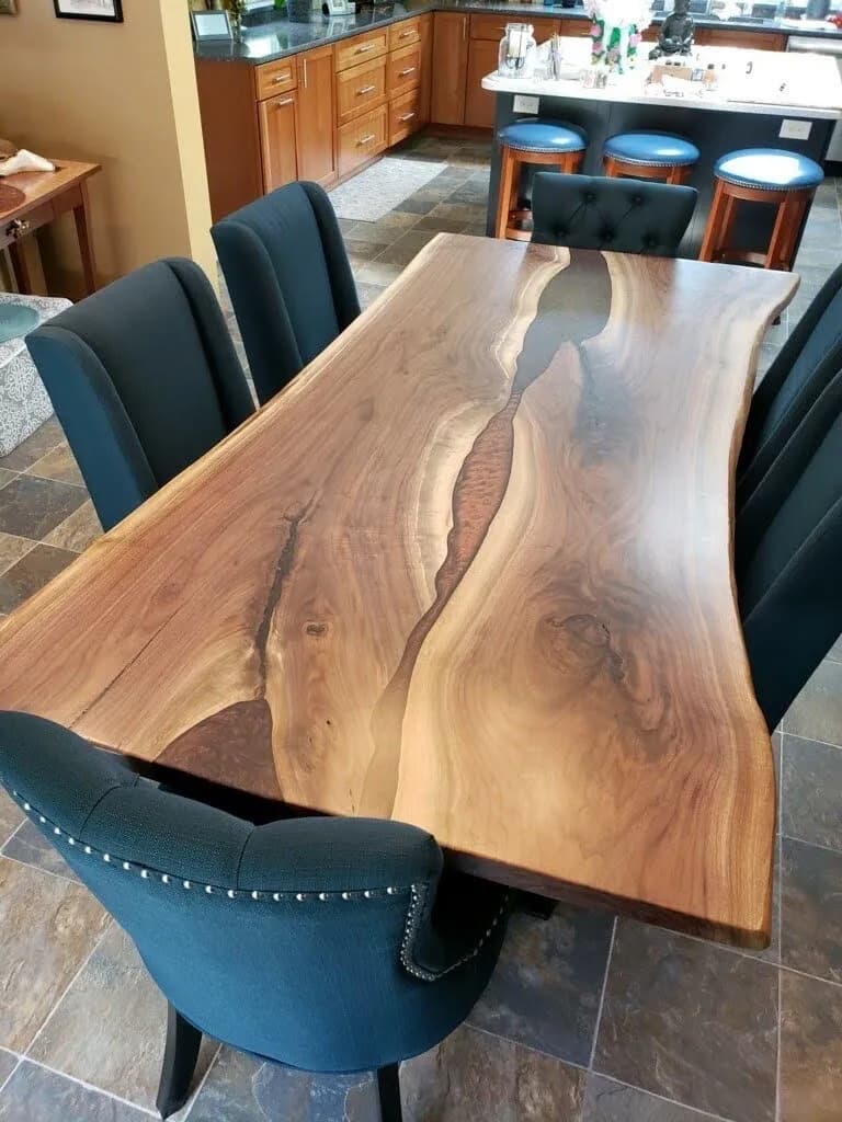 Custom dining table with wood base
